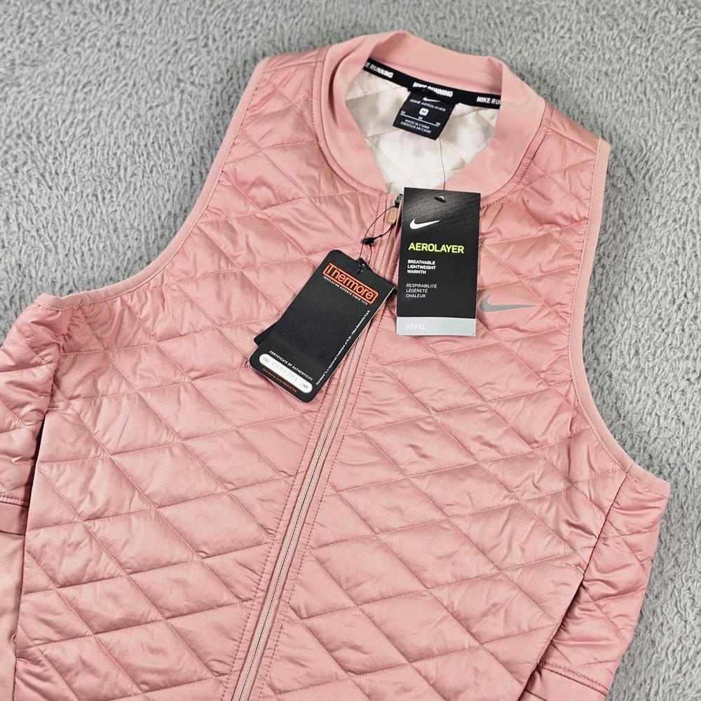 Nike Aerolayer Running Vest Womens Medium Pink Quilted Full Zip Jacket